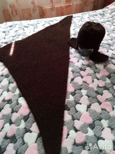 Комплект шапка ушанка и(длинный вяз. шарф платок)