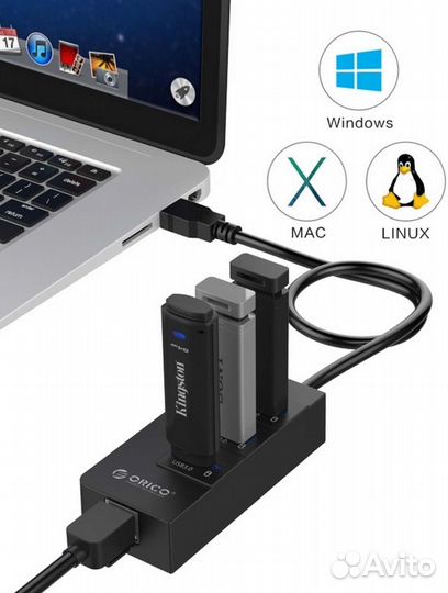 USB концентратор Orico 4в1 (хаб) с Ethernet