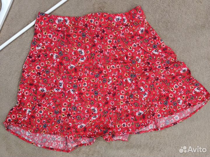 Красная мини юбка женская 44 M цветочный принт