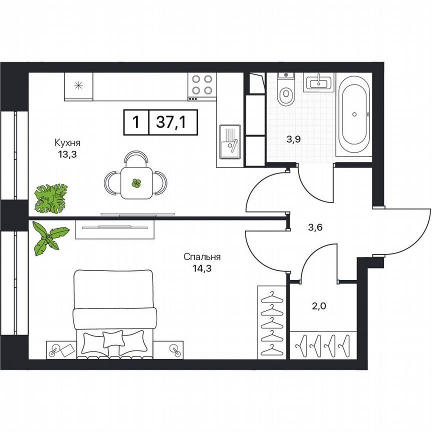 1-к. квартира, 37,1 м², 7/17 эт.