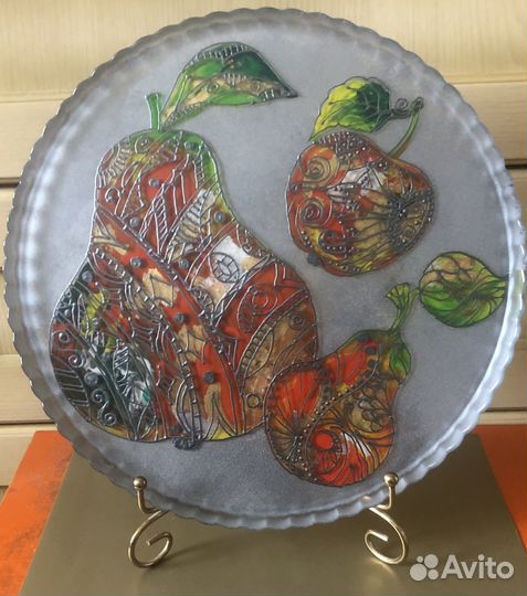 Блюдо - поднос стекло с авторской росписью