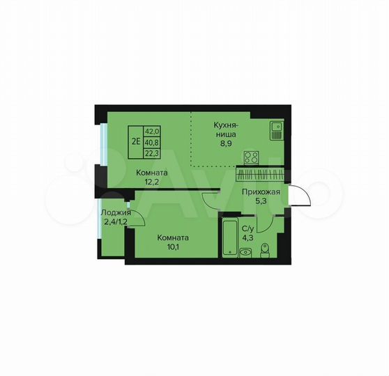 2-к. квартира, 42 м², 3/10 эт.