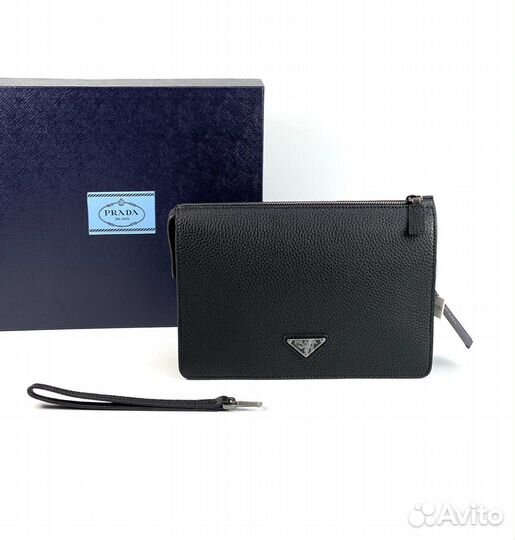 Клатч мужской prada, натуральная кожа, премиум