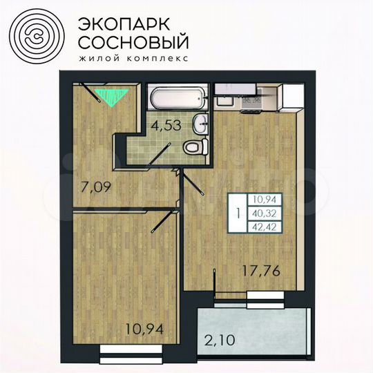 1-к. квартира, 42,4 м², 2/4 эт.