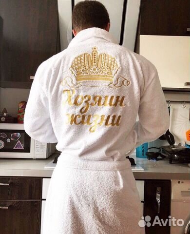 Мужской махровый халат с вышивкой на заказ