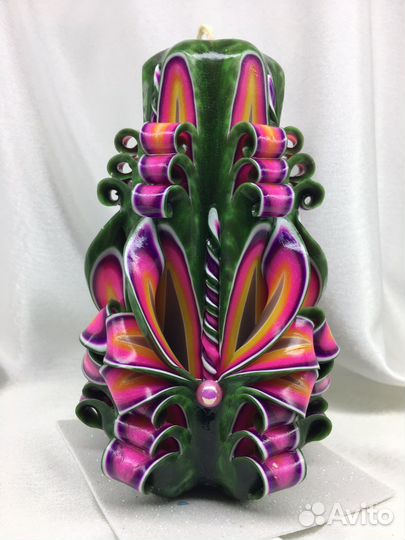 Резная свеча «Огонёк» Зелёная 14 см