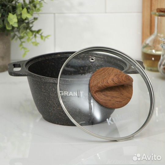 Кастрюля Granit ultra, 1 л, стеклянная крышка, ант