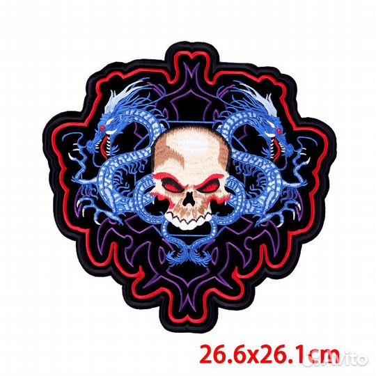 Нашивка на одежду череп и дракон большая