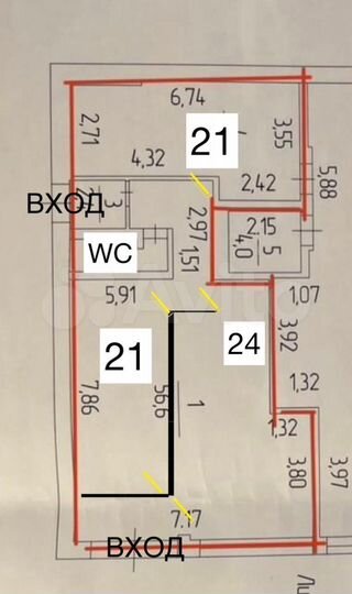 Свободного назначения, 21 м²