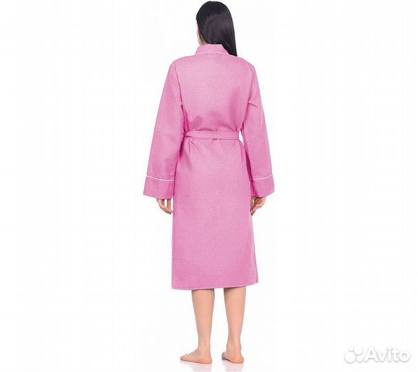 Халат вафельный Home One с кантом розовый 48