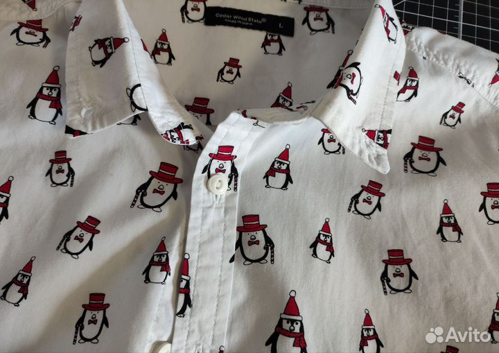 Рубашка, сорочка мужская с новогодними пингвинами