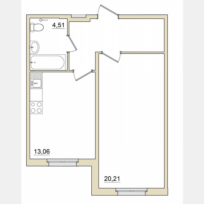 1-к. квартира, 46 м², 1/6 эт.