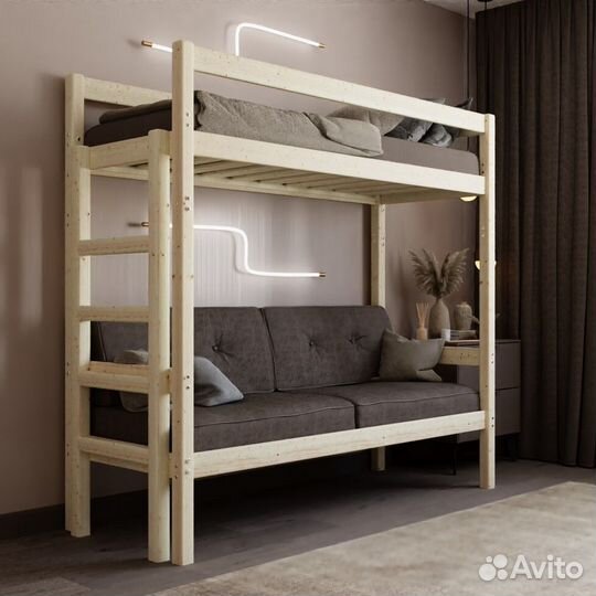 Кровать чердак с диваном из дерева
