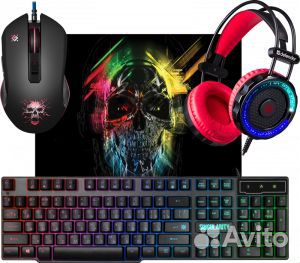 Игровой набор: клавиатура+мышь+гарнитура+коврик