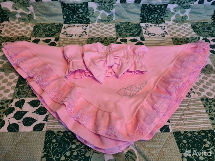 Плед летний на выписку хлопковый с рюшами и бантом