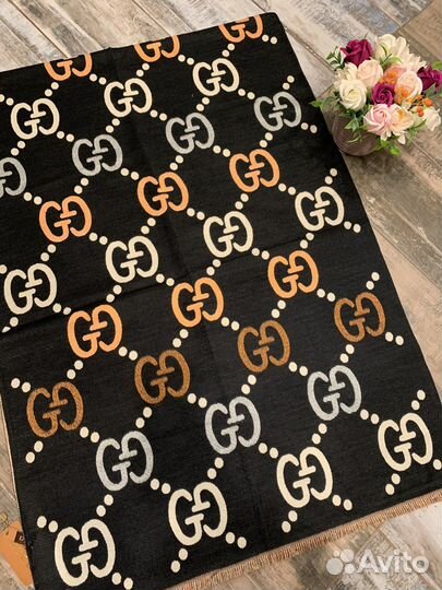 Палантин кашемировый Gucci черный двухсторонний