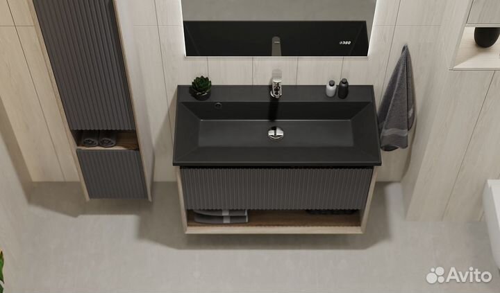 Тумба под раковину Jorno tossony 90 подвесная Дуб Самдал, Антрацит Toss.01.90/P/DS-A/JR