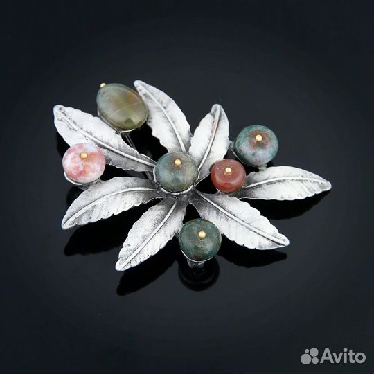 Премиум Брошь 2в1 Лесные Ягоды нат. камни Винтаж