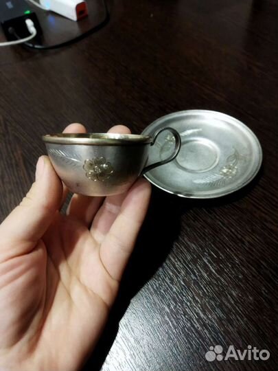 Чашка с блюдцем мельхиор