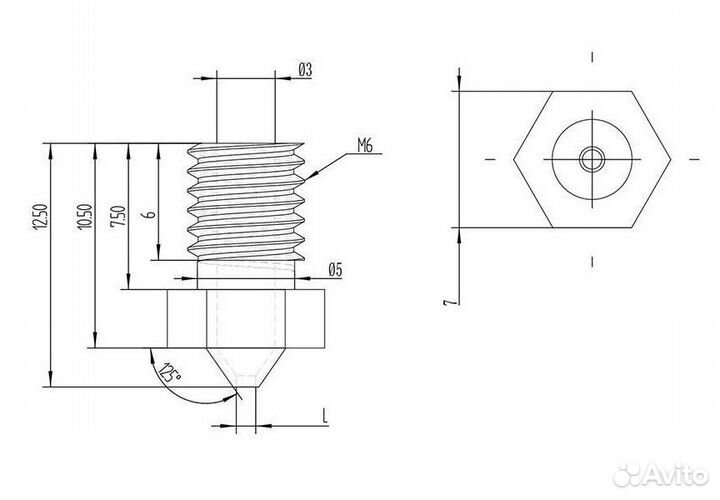 Сопло экструдера E3D-V6 Сталь -1.75 мм- (0.2-1.2