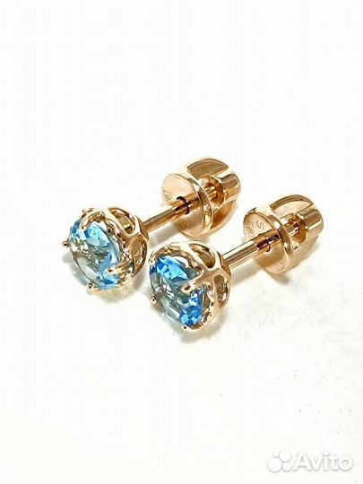 Золотые серьги пусеты, вставка фианит, гвоздики, винтовой замок, вес 1,66 г