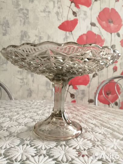 Фруктовница на ножке цветное стекло СССР