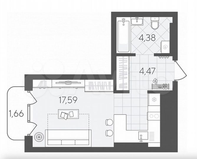 Квартира-студия, 28,1 м², 16/17 эт.