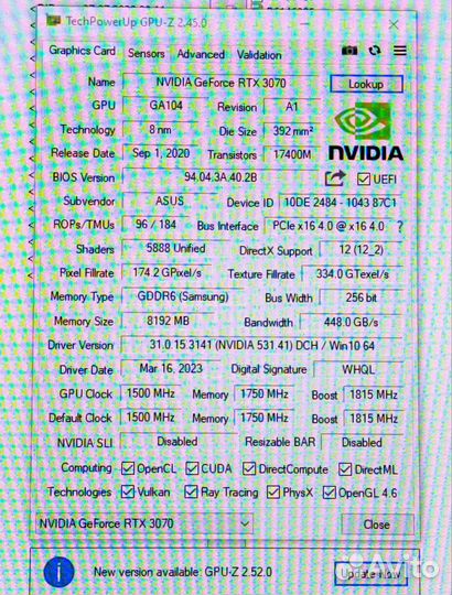 Nvidia geforce rtx 3070 tuf gaming, память Samsung