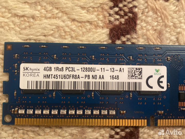 Оперативная память 4gb 1rx8 pc3 12800u 11 13 a1