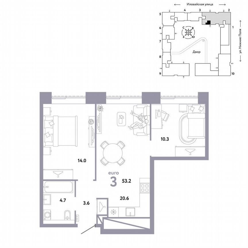 2-к. квартира, 53,2 м², 6/38 эт.