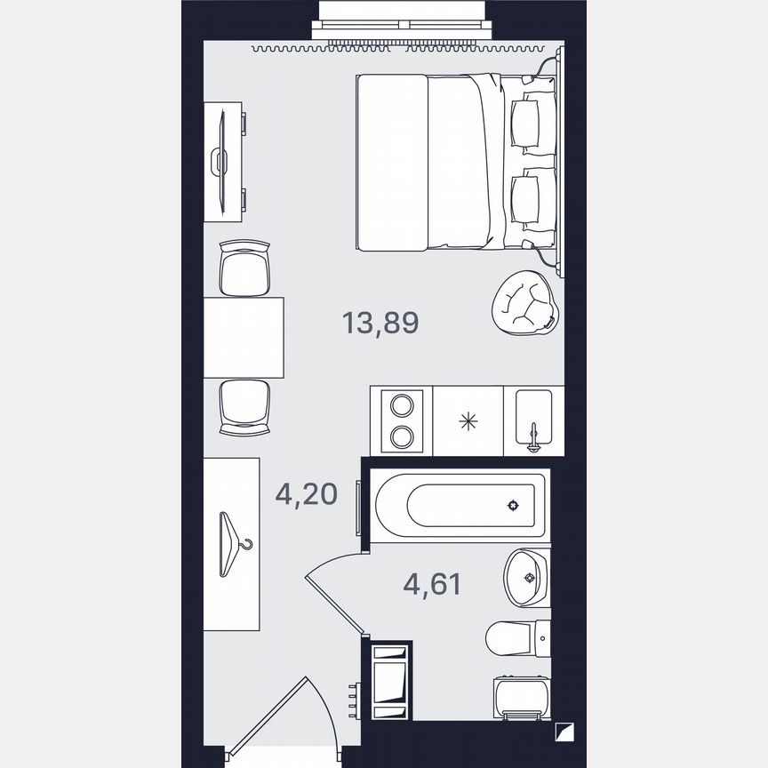 Апартаменты-студия, 22,7 м², 19/24 эт.