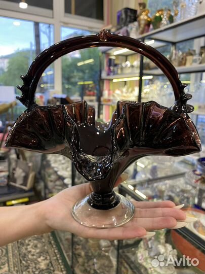 Винтажная ваза фруктовница цветное стекло