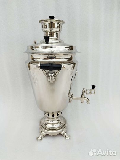 Самовар в никеле, рюмка, на дровах