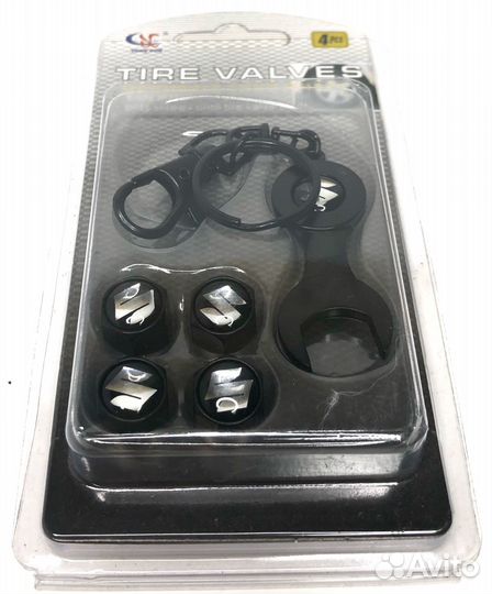 Колпачки на ниппеля - Suzuki (с ключом/черный) (Че