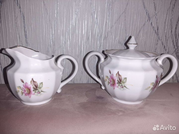 Сахарница и молочник Вербилки косный фарфор