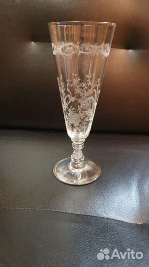 Старинный фужер с травлением хрусталь 19.57 см