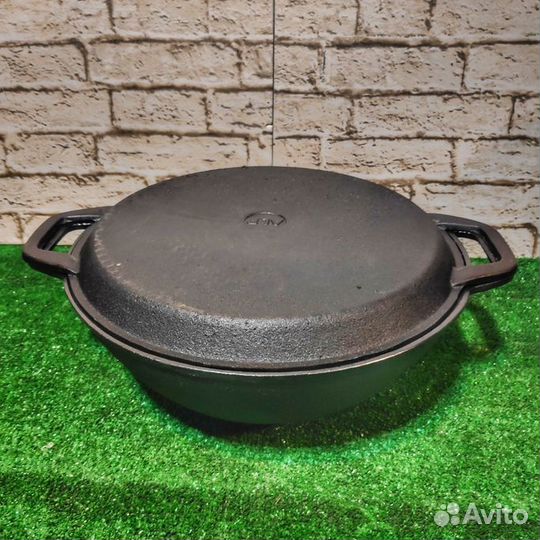 Казан вок чугунный с крышкой-сковородой