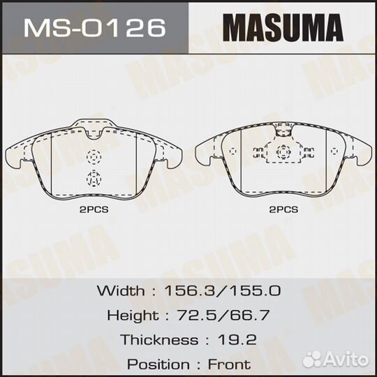 Колодки тормозные дисковые Masuma MS-0126