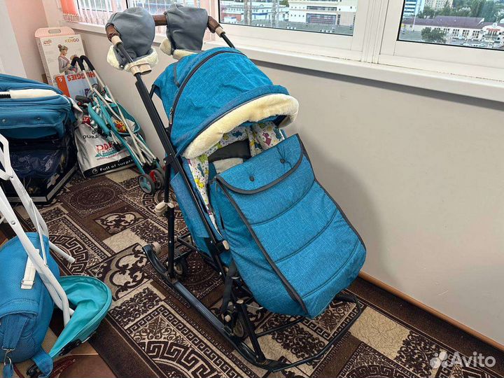 Санки-коляска galaxy glory бирюзовый