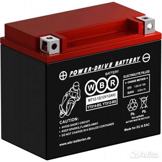 Аккумулятор для мотоциклов, скутеров WBR MT12-12ач