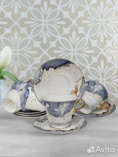 Набор чашек с блюдцами Lenardi Marble 250 мл 12пр