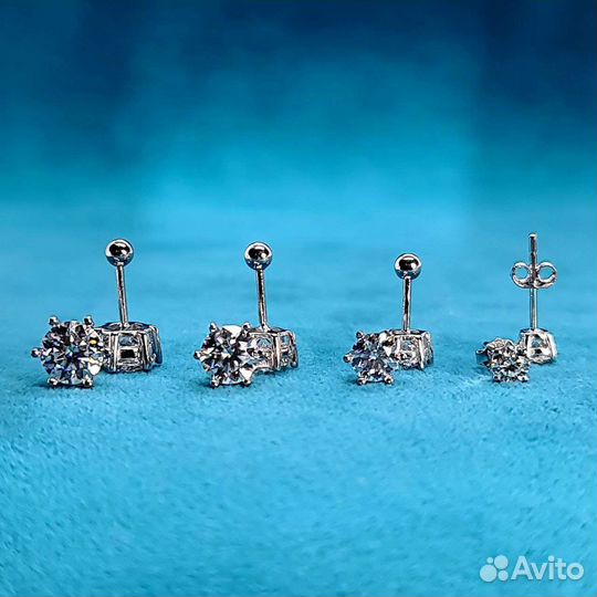 Серьги пусеты С бриллиантами(муассанитами) 1.6ct