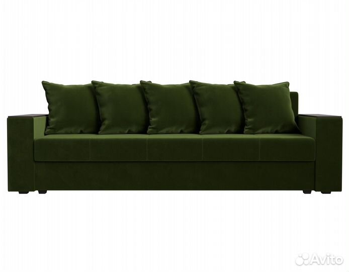 Диван прямой Дубай Лайт полки справа, микровельвет, зеленый