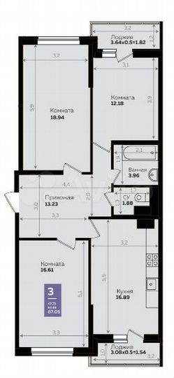 3-к. квартира, 87,1 м², 23/24 эт.