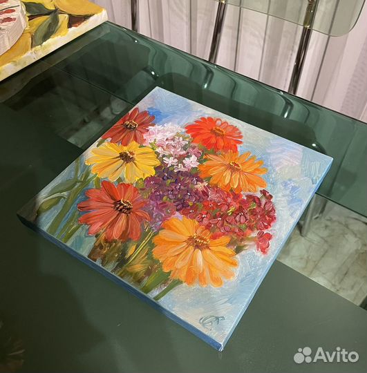 Картина маслом на холсте “Мамин Сад“ яркие цветы