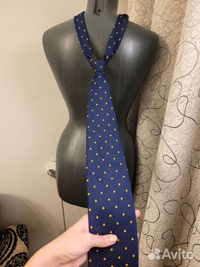 Галстук мужской синий в горошек