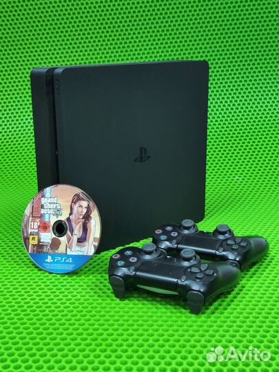 Sony PS4 slim 500Гб + 2 геймпада + GTA V