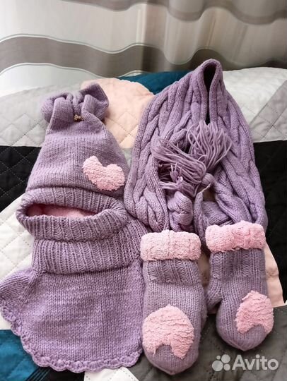 Шапка шлем, шарф, варежки