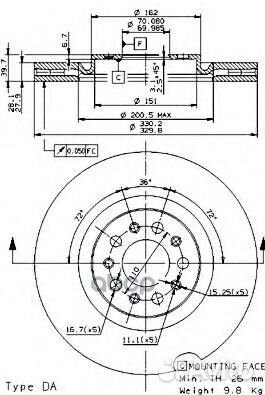 Диск торм.alfa romeo 159 939 1.8 TBi 2009 09