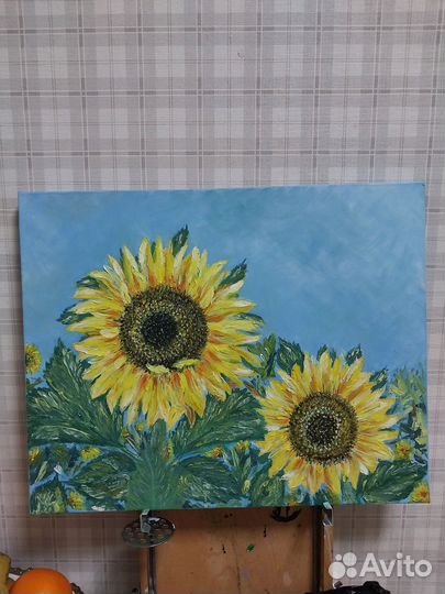 Картина интерьерная холст масло Подсолнухи